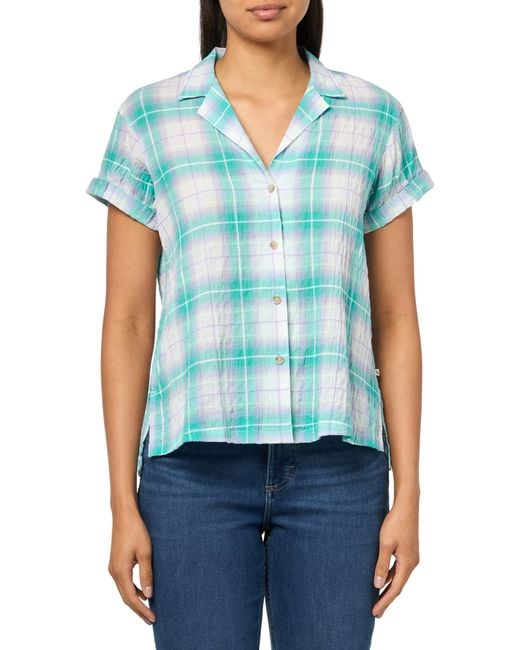 Eddie Bauer Women's Blue Wr Ss Packable Camp Shirt Sea Green