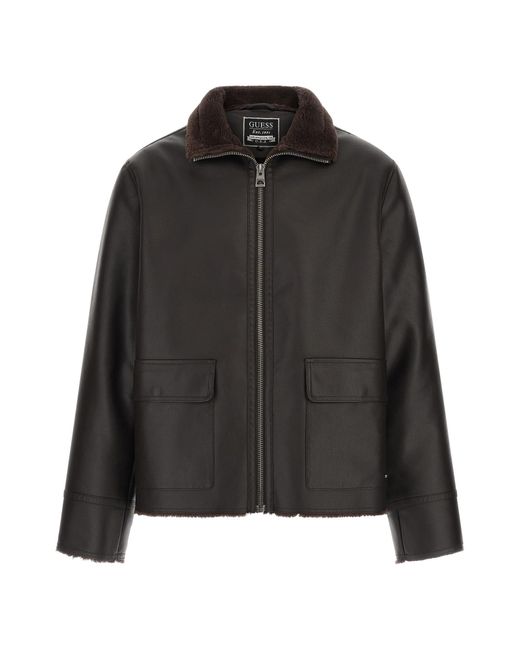 Guess Men's Black Ryder Bonded Faux Leather Zip Jacket