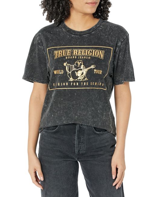True Religion Black Brand Jeans Acid Wash Logo Tee