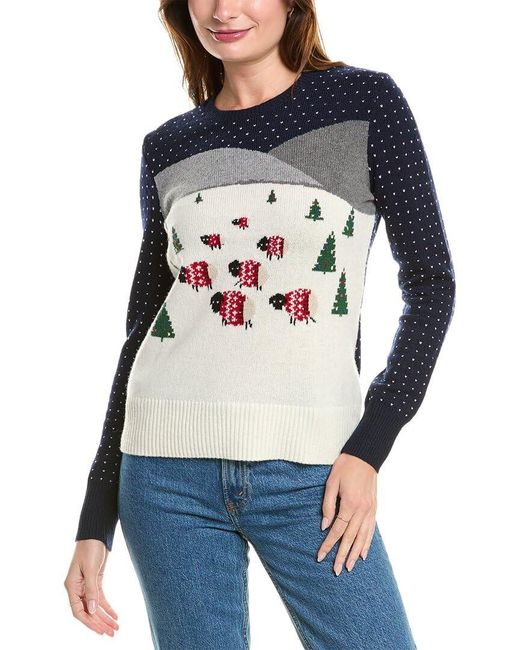 Brooks Brothers Blue Merino Wool Sheep Intarsia Sweater Pullover