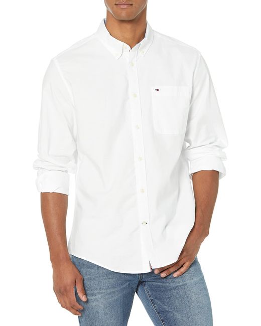 Tommy Hilfiger White Long Sleeve Button Down Oxford Shirt In Regular Fit for men