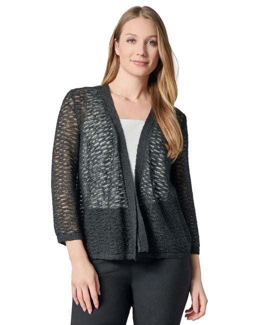 Kasper Black Stitched Self Edge A Line Cardigan 3q Sl