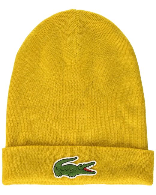 Lacoste Wool Big Croc Beanie in Plum 