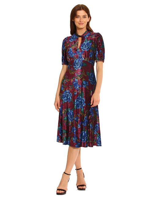 Maggy London Blue Keyhole Neck Velvet A-line Dress Occasion Party Event Guest Of Wedding