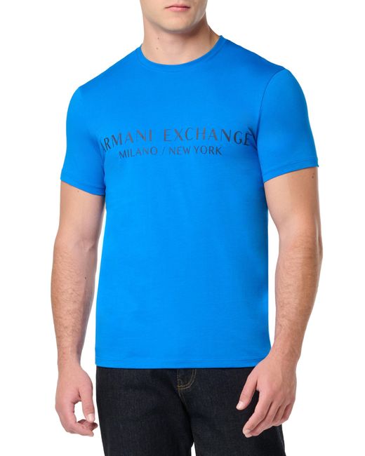 Emporio Armani Blue A | X Armani Exchange Regular Fit Short Sleeve Milan New York Logo Tee for men