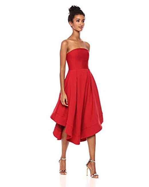 C/meo Collective Red Making Waves Strapless Dress
