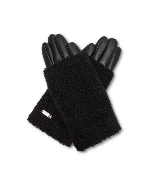 Steve Madden Soft Faux Leather Gloves With Sherpa Knit Cuff- Black