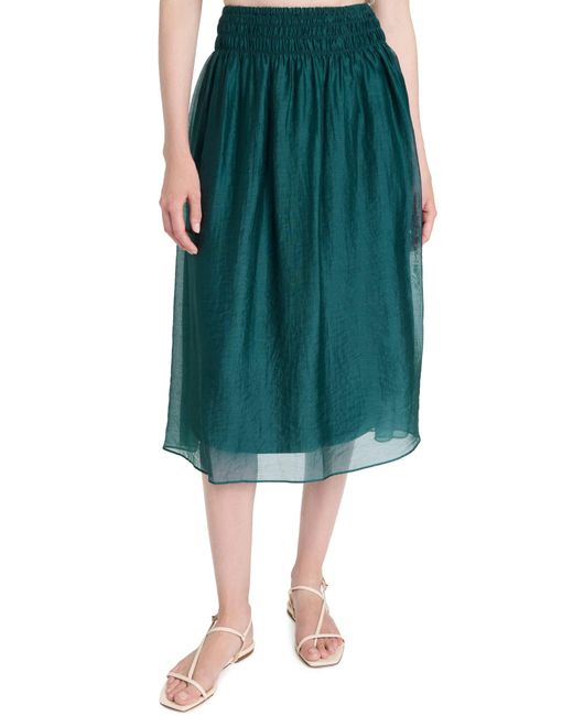 Vince Green Smocked Waist Gathered Skirt