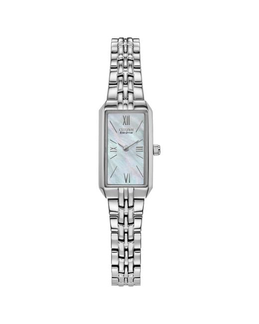 Citizen Metallic Ladies' Eco-drive Classic Dress Corso Stainless Steel Rectangle Watch With Mother-of-pearl Dial