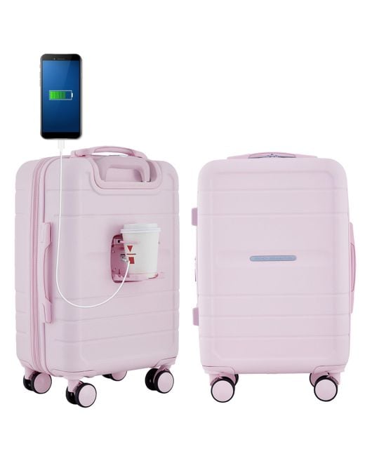 French Connection Pink St. Martin Carry-on Luggage With Cup Holder/usb Ports