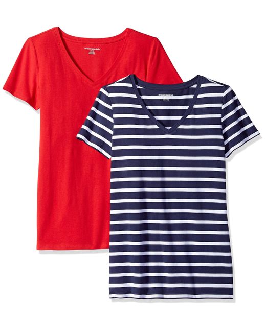 Amazon Essentials Red Short Sleeve V-neck T-shirt