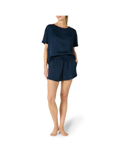 Amazon Essentials Blue Satin Short Sleeve T-shirt And Short Sleepwear Set