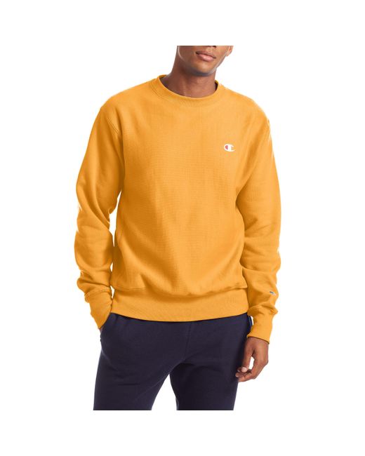 Champion Yellow Reverse Weave Sweatshirt,c Gold/left Chest "c" Logo,small for men