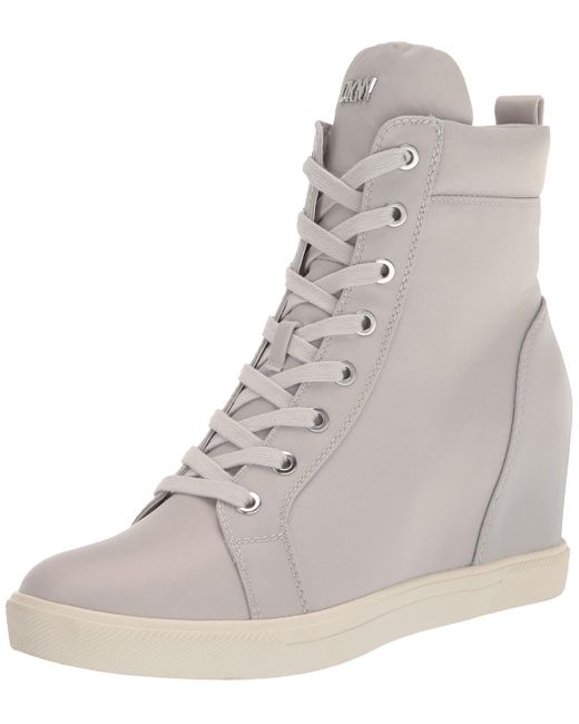 DKNY Essential High Top Slip On Wedge Sneaker in Gray | Lyst