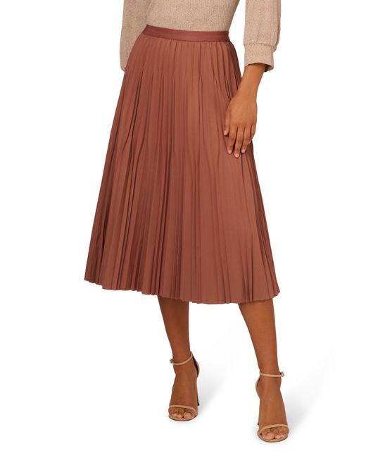 Adrianna Papell Brown Solid Variegated Pleated Twill Skirt
