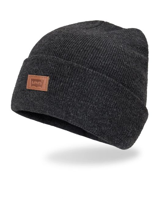 Levi's Gray Classic Warm Winter Knit Beanie Cap Fleece Lined For And Hat