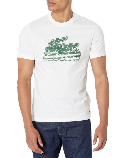 Lacoste White Short Sleeve Regular Fit Front Graphic T-shirt for men