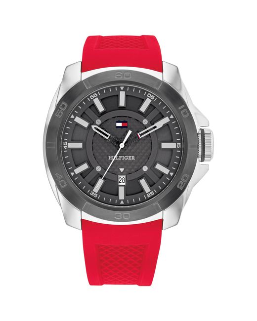 Tommy Hilfiger Red 3h Quartz Watch - Durable Silicone Wristwatch For - Water Resistant Up To 5 Atm/50 Meters - Premium Fashion Timepiece - Bold for men