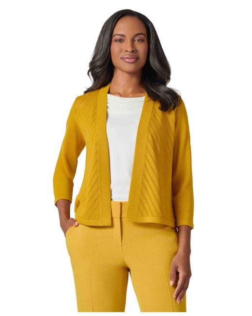 Kasper Women's Yellow Diagonal Stitch Short Cardigan