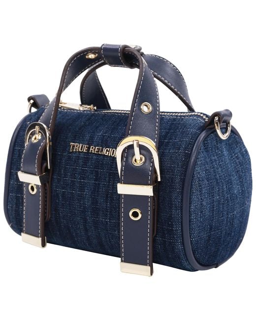 True Religion Blue Denim Buckle Strap Mini Satchel Bag