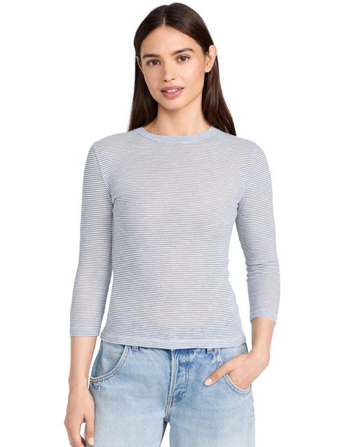 Vince White S Micro Stripe 3/4 Slv Crew