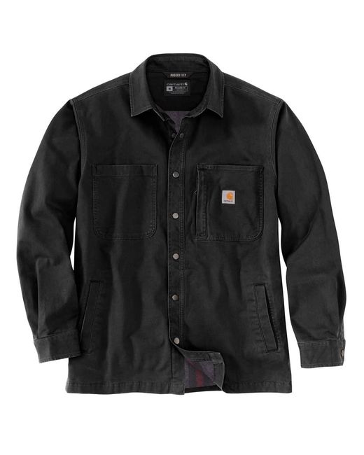 Carhartt Black Rugged Flex Relaxed Fit Canvas Fleece-lined Snap-front Shirt Jac for men