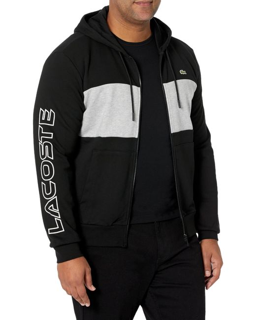 Lacoste Black Classic Fit Colorblocked Zip-front Hooded Sweatshirt for men