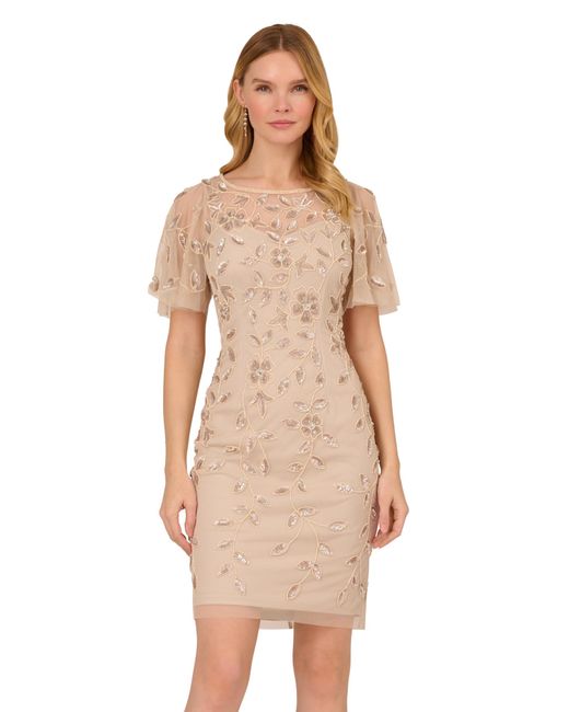 Adrianna Papell Natural S Beaded Cocktail Special Occasion Dress
