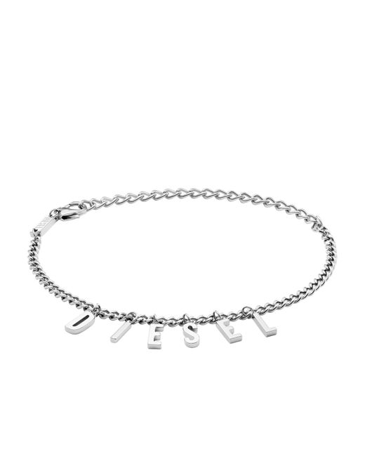 DIESEL Metallic Logo Silver Stainless Steel Chain Bracelet And Anklet for men