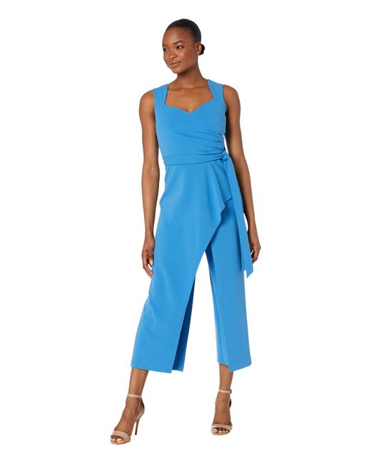 Adrianna Papell Draped Knit Crepe Jumpsuit in Blue | Lyst