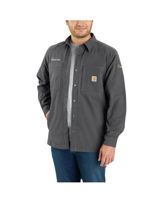 Carhartt Gray Rugged Flex Relaxed Fit Canvas Fleece-lined Snap-front Shirt Jac for men