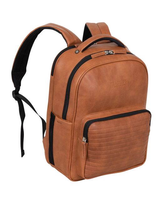 Kenneth Cole Brown On Track Pack Vegan Leather 15.6" Laptop & Tablet Bookbag Anti-theft Rfid Backpack For School