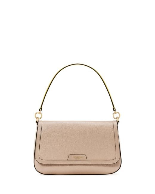 Kate Spade Natural Hudson Pebbled Leather Flap Shoulder Bag