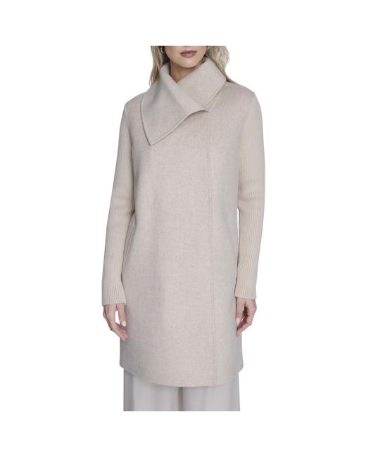 Kenneth Cole Natural Oversized Collar Full Length Wool Blend Jacket