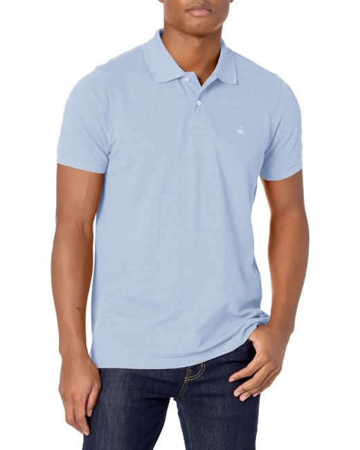 Brooks Brothers Blue Short Sleeve Heathered Cotton Pique Stretch Logo Polo Shirt for men