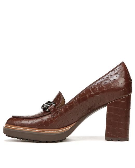 Naturalizer S Callie-moc Heeled Lug Sole Loafer Brown Croc Leather 5 M