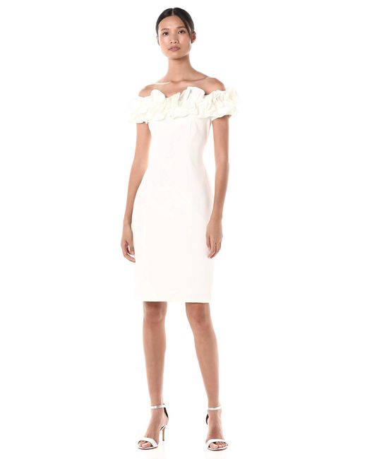 Calvin Klein White Ruffle Off-the-shoulder Cocktail Dress