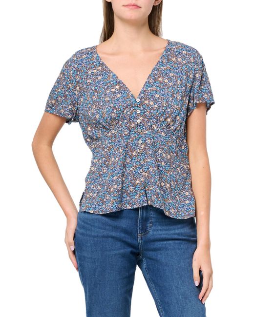 Lucky Brand Blue Printed Button Front Top
