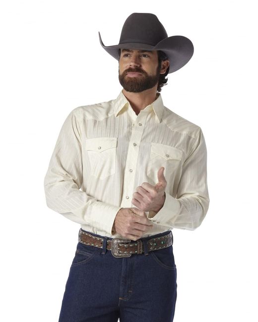 Wrangler Natural Sport Western Two Pocket Long Sleeve Snap Shirt for men