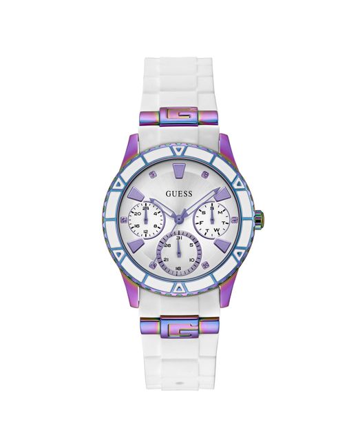 Guess Blue White Strap White Dial Iridescent