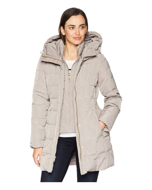Cole Haan Taffeta Down Coat With Bib Front And Dramatic Hood in Natural ...