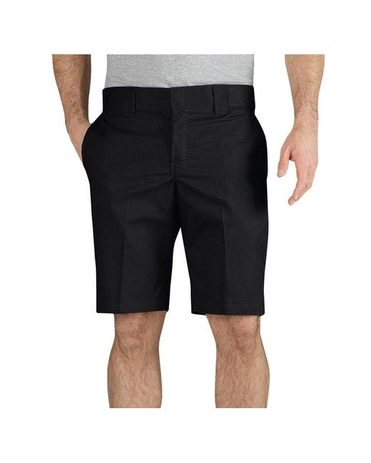 Dickies Black Mens 11 Inch Slim Fit Stretch Twill Work Flat Front Shorts for men