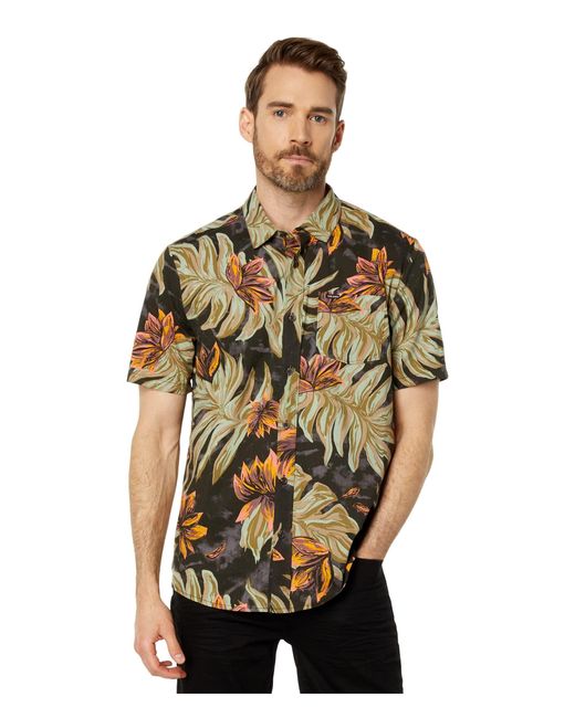 Volcom Black Regular Marble Floral Short Sleeve Button Down Hawaiian Shirt for men