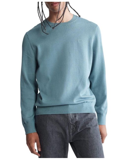 Calvin Klein Blue Supima Cotton Solid Monogram Logo Sweater for men