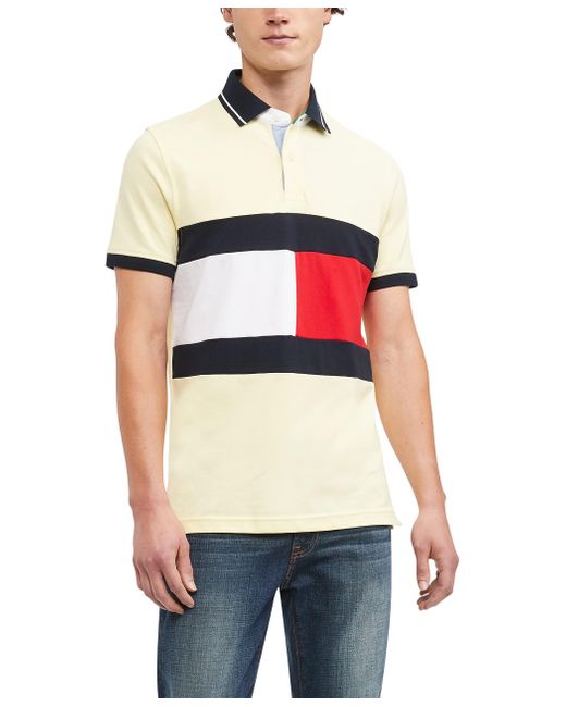 Tommy Hilfiger Short Sleeve Cotton Pique Flag Graphic Polo Shirt In Custom  Fit in Red for Men | Lyst