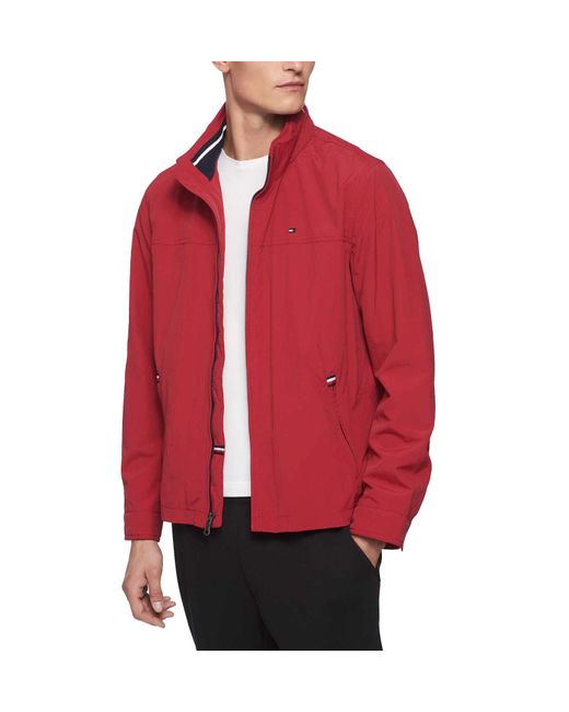 Tommy Hilfiger Stand Collar Lightweight Yachting Jacket Windbreaker in Red  for Men - Save 19% | Lyst