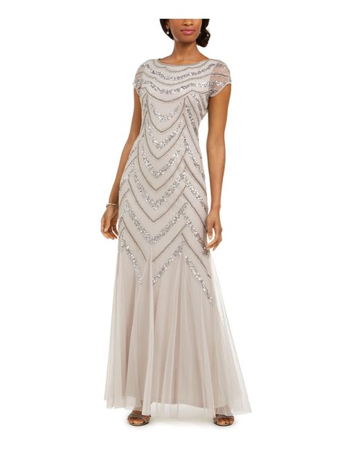 Adrianna Papell White Bead Covered Gown