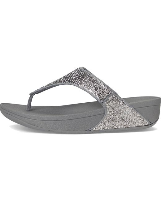 Fitflop Gray Lulu Crinkled-Shimmer Toe-Post Sandals Wedge Shoes 10 M (B) Synthetic