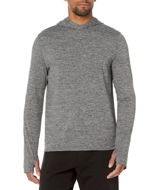 Amazon Essentials Gray Active Quick Dry Tech Stretch Long-sleeve Hooded Pullover T-shirt for men
