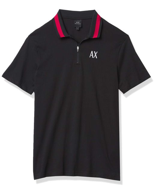 Emporio Armani Black A | X Armani Exchange Short Sleeve Solid Ax Logo With Accent Collar for men